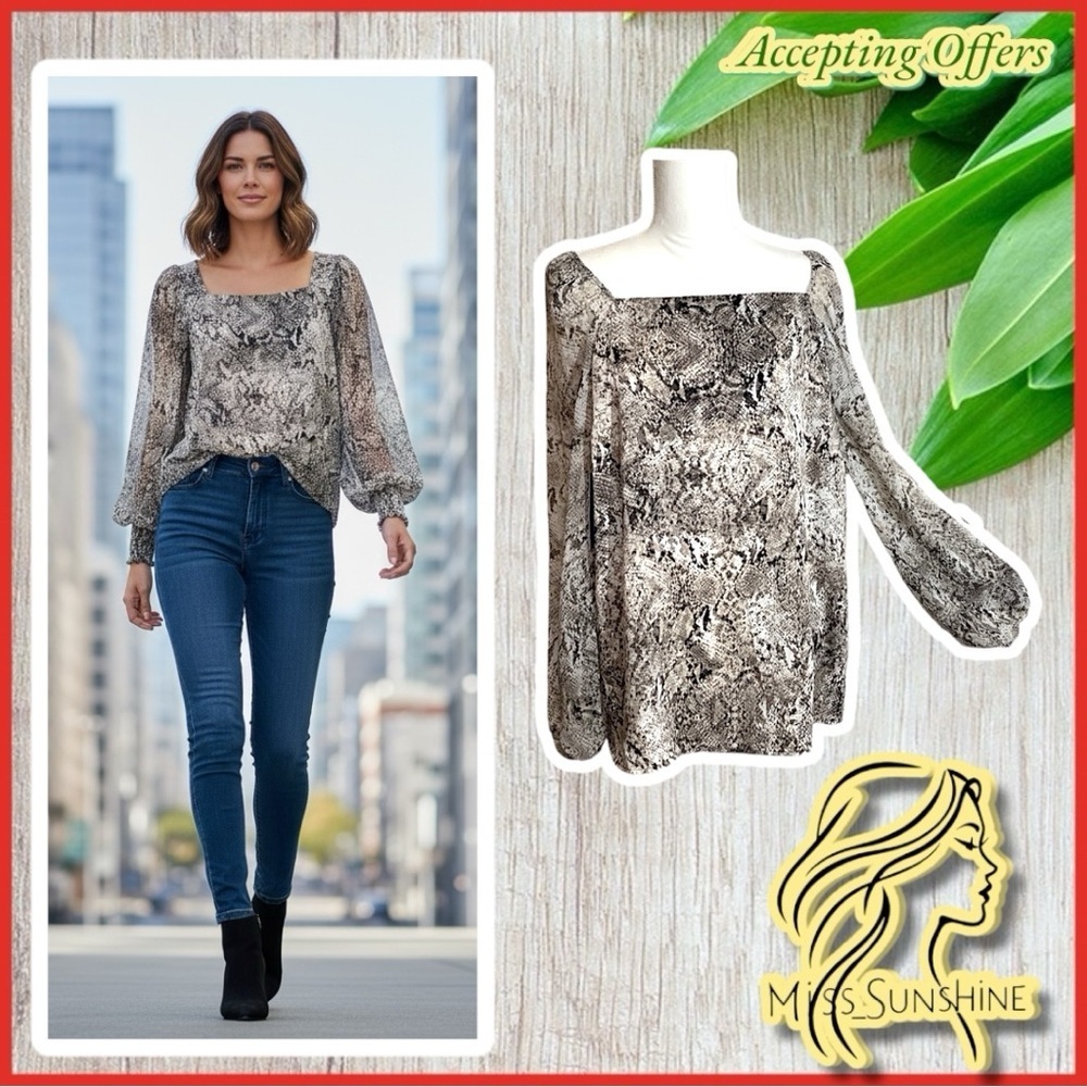 APT.9 NWT -Sz L - snake pattern flowy 2-way blouse